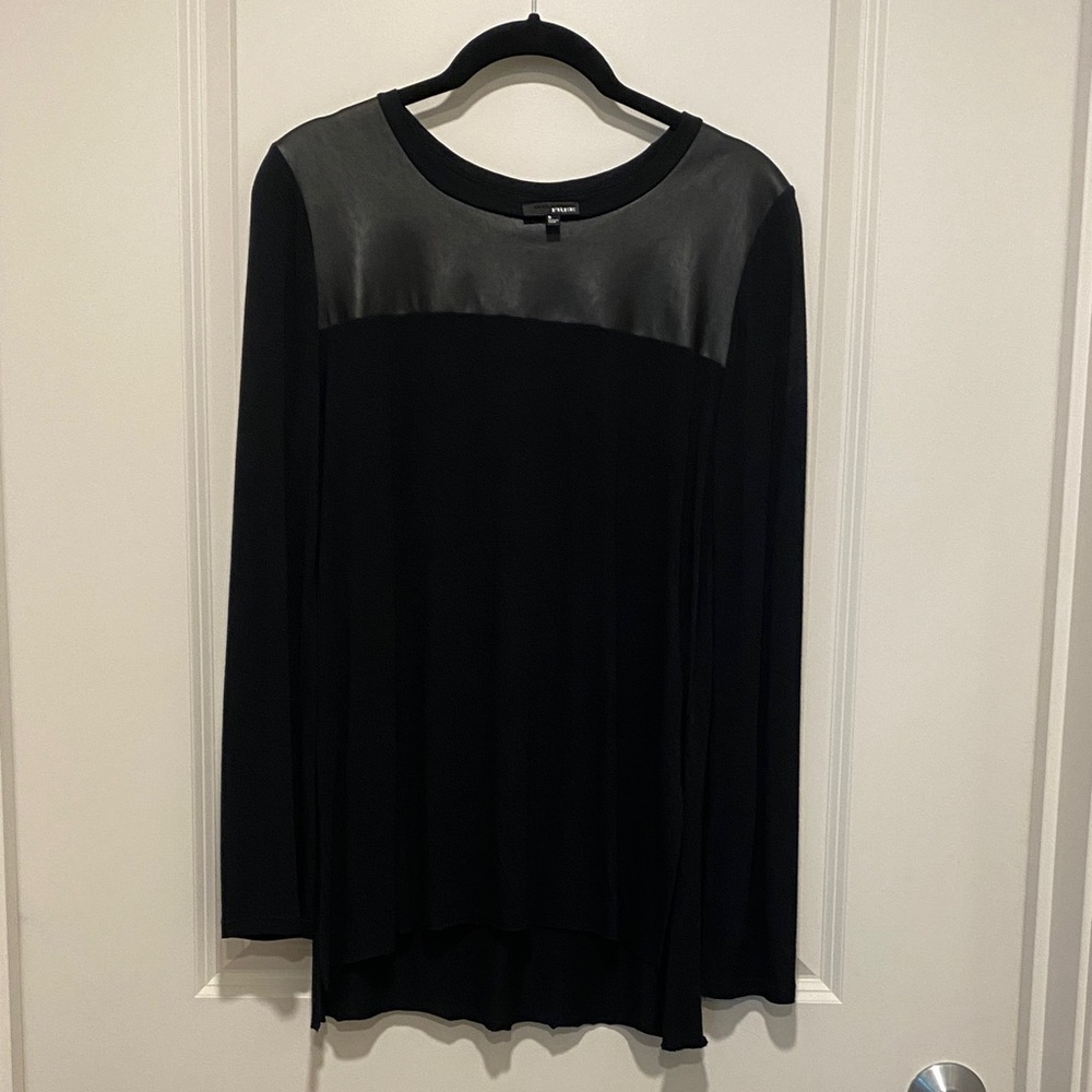 Aritzia Black faux leather and jersey Long Sleeve Top